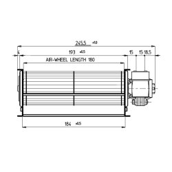 Konvektionsbl�ser: Fan � 60mm, l�ngde 180mm, total l�ngde 245mm, dyse �bning 184 x 40mm 