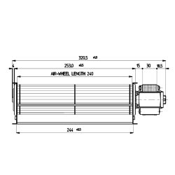 Konvektionsbl�ser: Fan � 60mm, l�ngde 240mm, total l�ngde 320mm, dyse �bning 244 x 40mm 