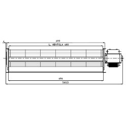 Konvektionsbl�ser: Fan � 60mm, l�ngde 480mm, total l�ngde 560mm, dyse �bning 484 x 40mm 