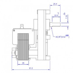 Sneglemotor 1,26 RPM / min. aksel � 9,5mm, rotation: clock wise, 230V